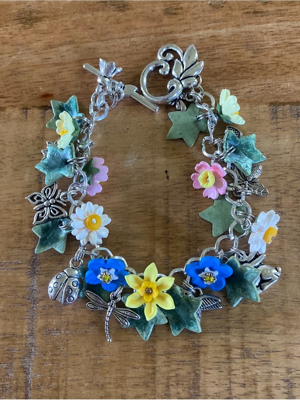 TarkaMeadows Handmade Polymer Clay Wildflower Charm Bracelet
